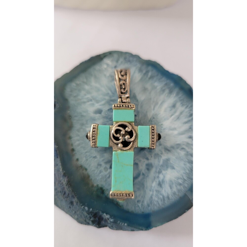 Reversible Sterling Silver Cross Pendant Turquoise, Black Onyx, Mother of Pearl
